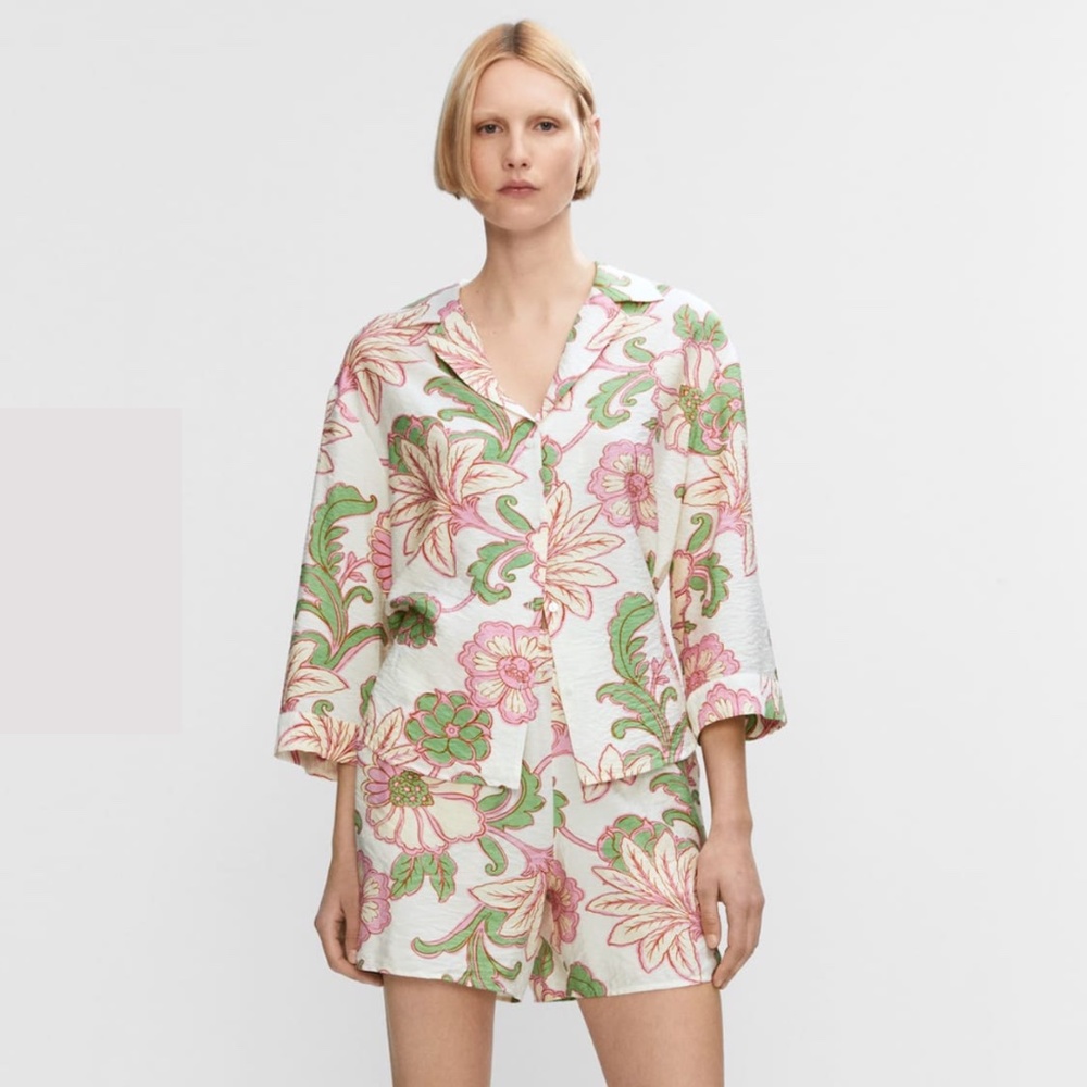 Mango Floral Textured Printed Shirt Small